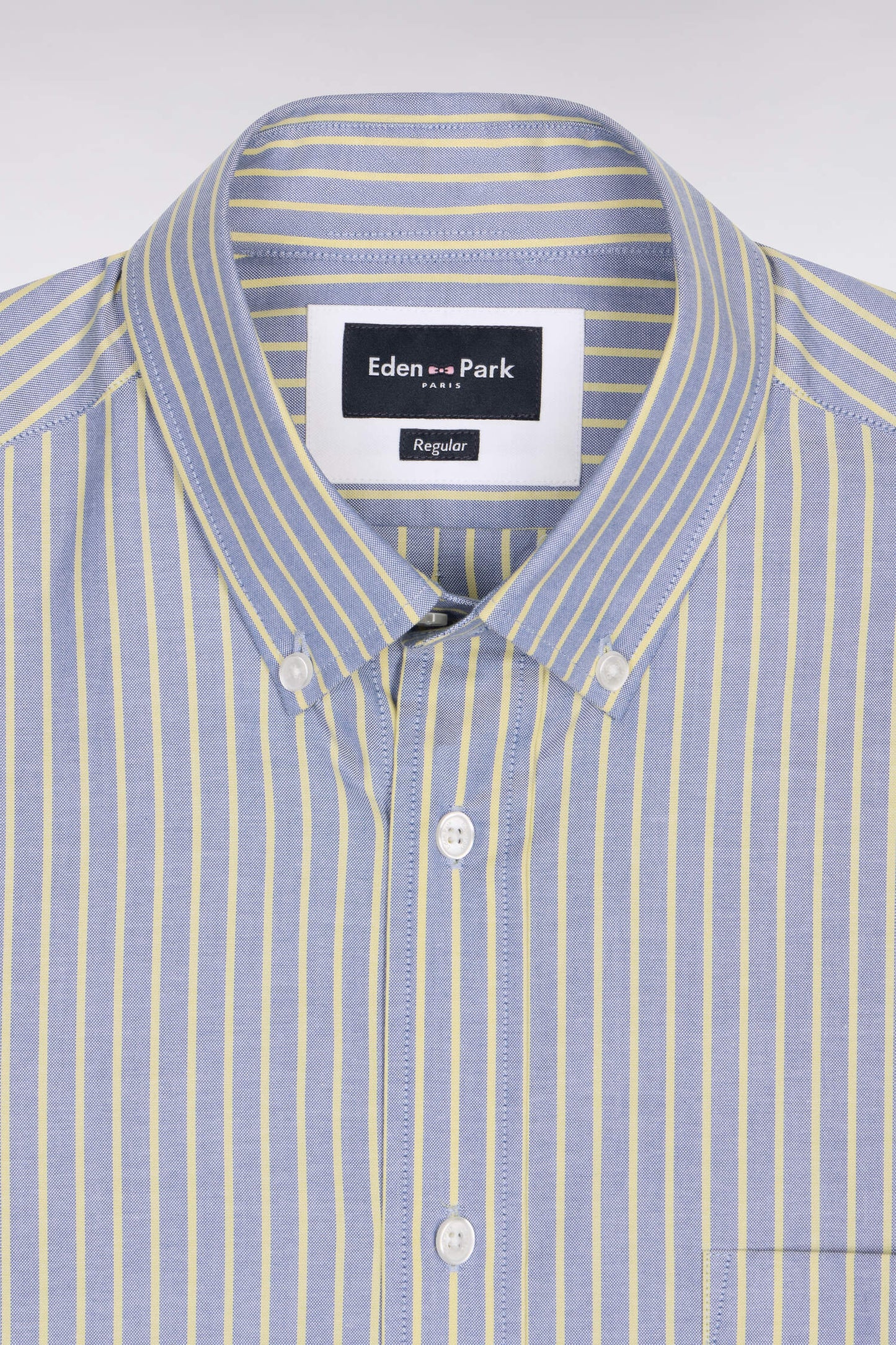 Chemise en coton pinpoint à rayures jaunes coupe regular