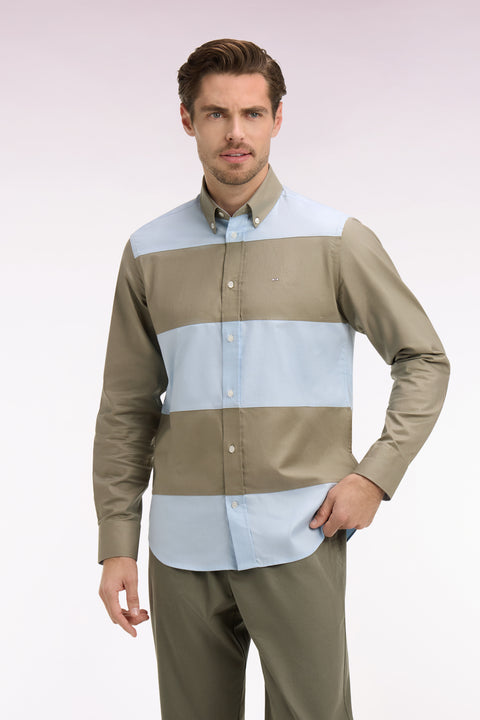 Chemise en coton à rayures rugby beige et ciel coupe regular - Image 3