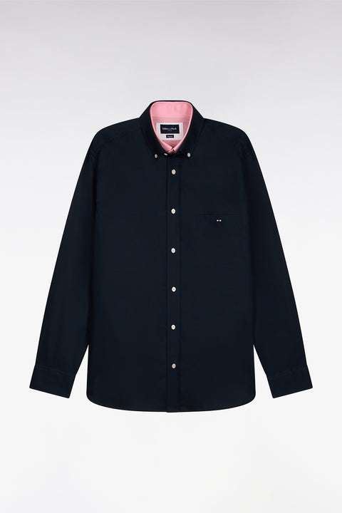 Chemise en coton pinpoint marine détails roses - Image 2