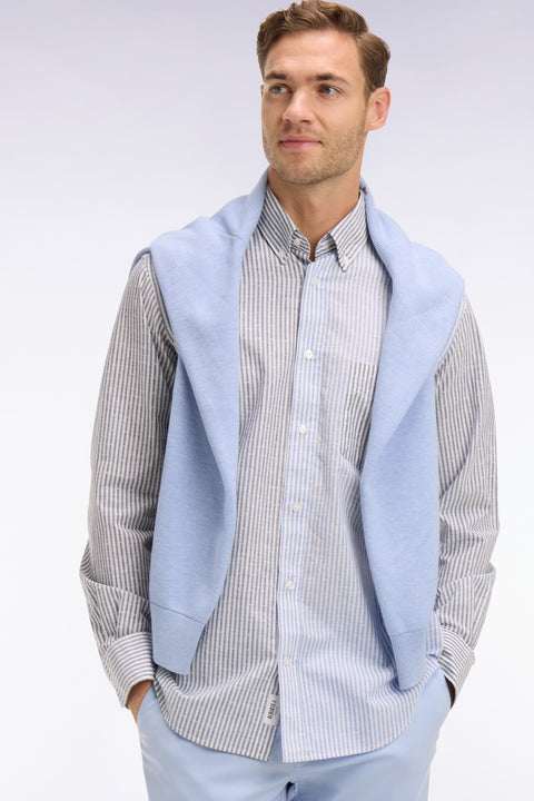 Chemise en coton jacquard Dobby à rayures bâtons bleues - Image 1