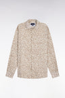 Chemise en popeline de coton beige à micromotifs végétal coupe slim