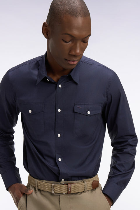 Chemise en popeline de coton Pima marine coupe regular - Image 1