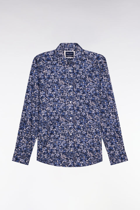 Chemise en popeline de coton marine à microimprimé floral coupe slim - Image 2