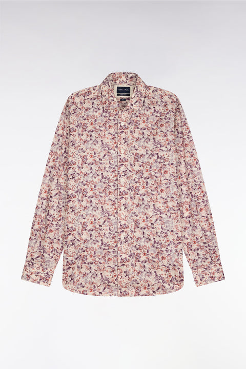 Chemise en popeline de coton blanche à microimprimé floral coupe slim - Image 2