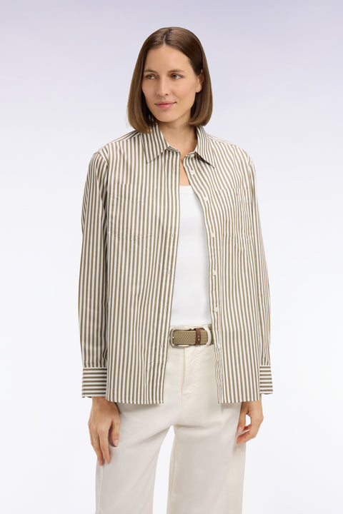Chemise rayée en popeline de coton beige coupe slim - Image 3