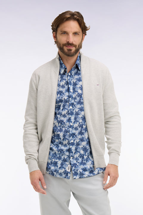 Cardigan zippé en coton gris clair - Image 3