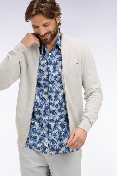 Cardigan zippé en coton gris clair - Image 1