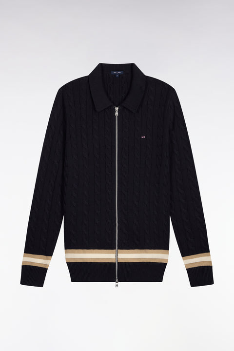 Cardigan zippé à torsade en coton marine - Image 2