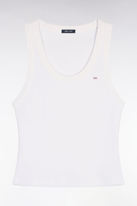 Débardeur côtelé en coton et modal stretch blanc - Image 2