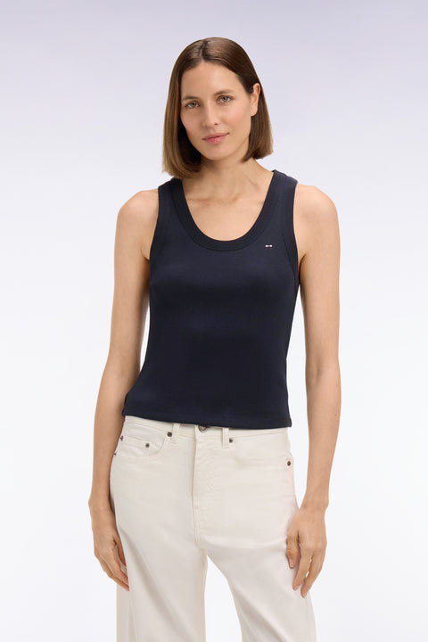 Débardeur côtelé en coton et modal stretch marine - Image 3