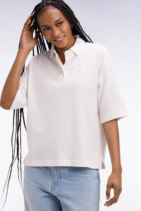 Maillot à manches courtes en coton Pima blanc coupe relaxed - Image 1