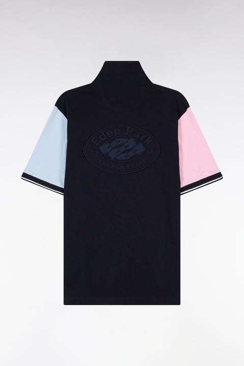 Maillot à manches courtes en jersey coton marine colorblock coupe regular - Image 2