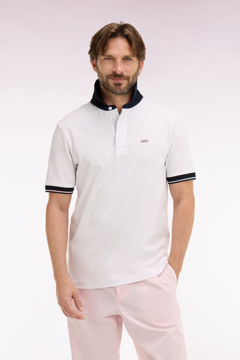 Maillot à manches courtes en coton blanc broderie marine coupe regular - Image 3