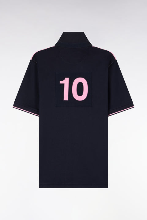 Maillot à manches courtes en coton rose et marine coupe regular - Image 2