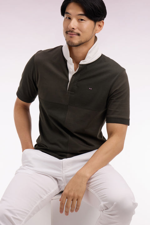 Maillot à manches courtes en coton à cadrans kaki coupe regular - Image 1