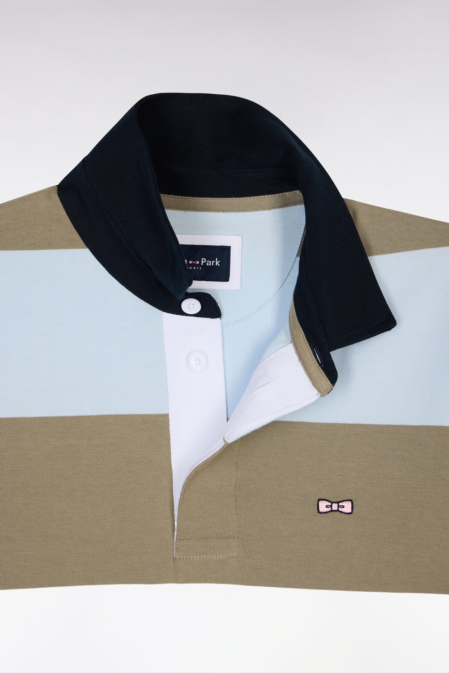 Maillot à manches longues en coton à rayures rugby ciel et kaki