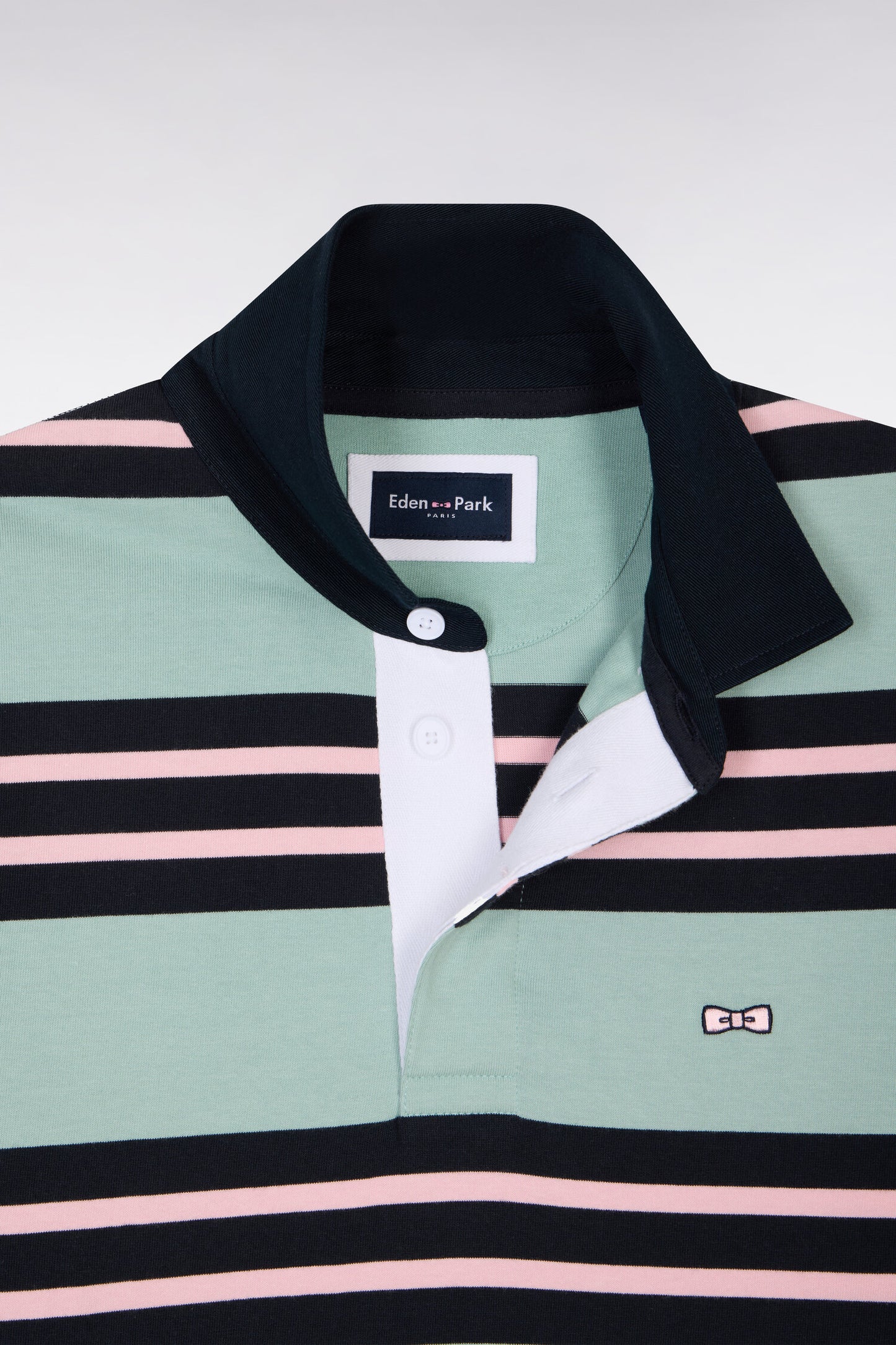 Long-sleeved jersey in aqua green striped cotton