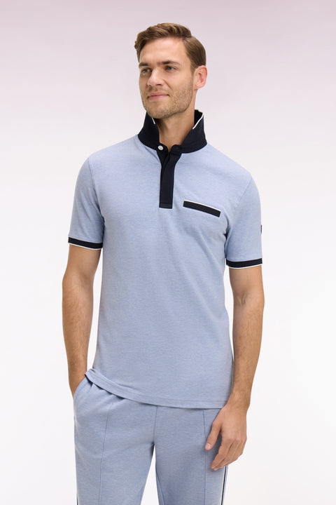 Polo manches courtes en piqué coton stretch ciel coupe slim - Image 3