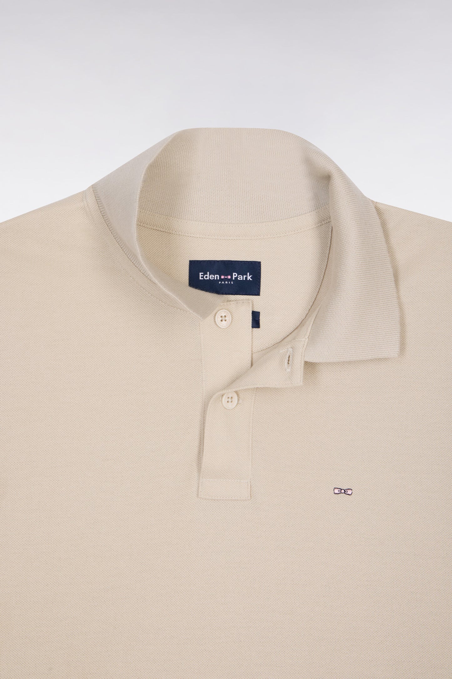 Short-sleeved regular-fit beige cotton polo shirt