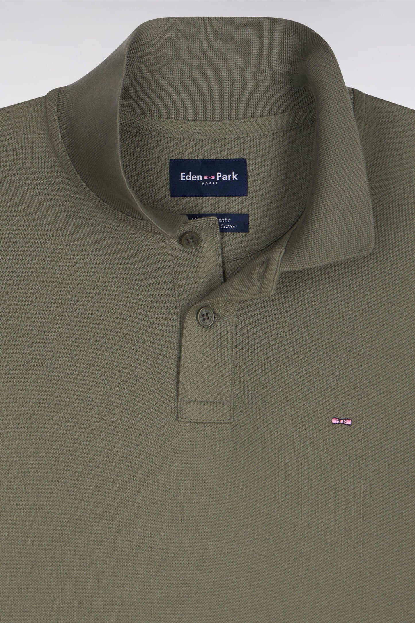 Regular fit medium khaki cotton short-sleeved polo shirt