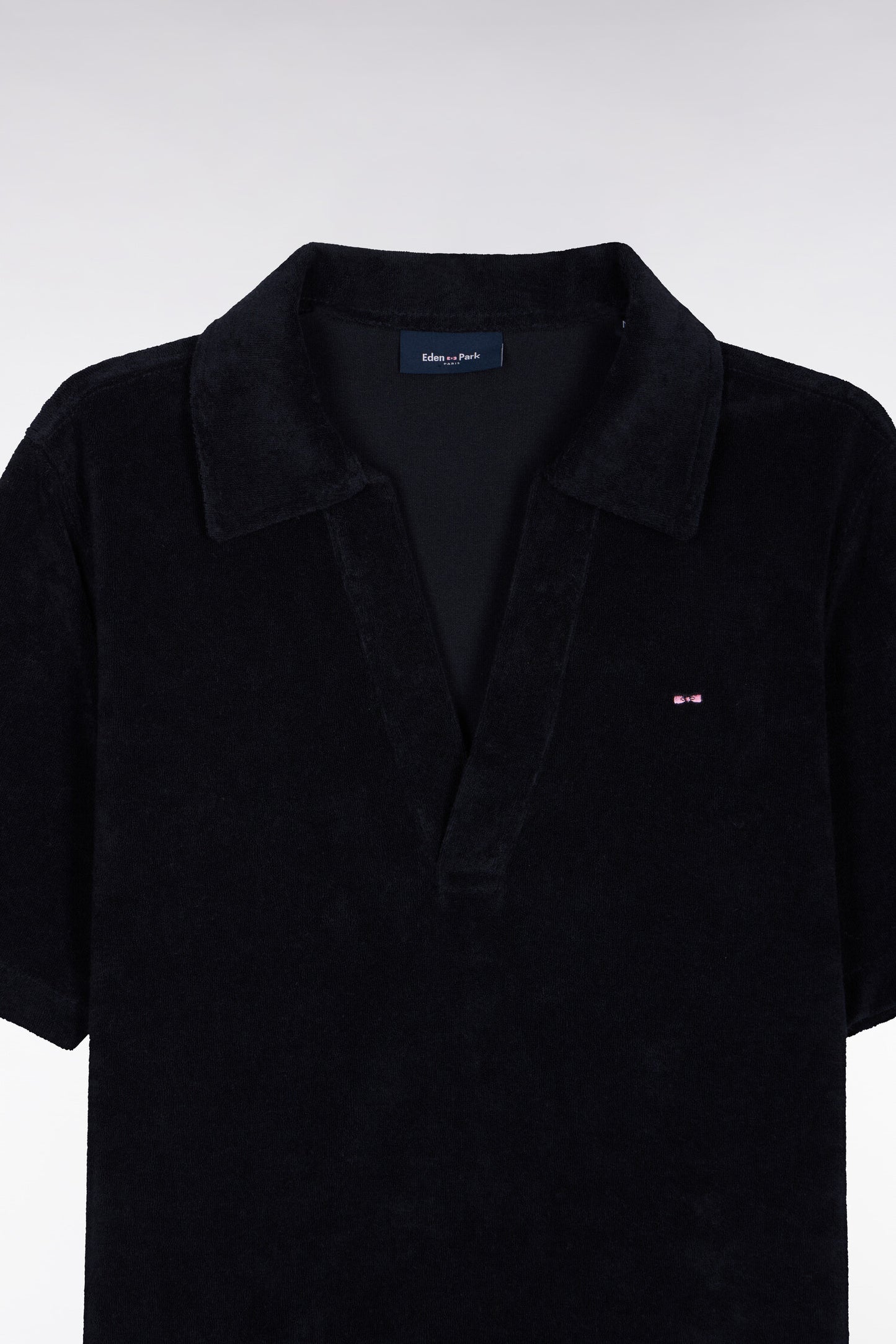 Regular fit navy cotton terry short-sleeved polo shirt