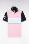 Polo à manches courtes en coton rose et marine coupe regular