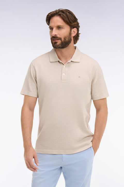 Regular fit short-sleeved polo shirt in ecru Oxford - Image 3