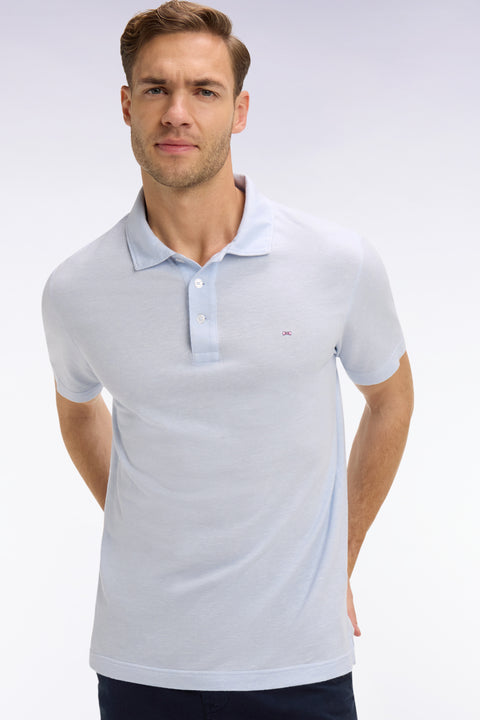 Regular fit sky Oxford short-sleeved polo shirt - Image 1