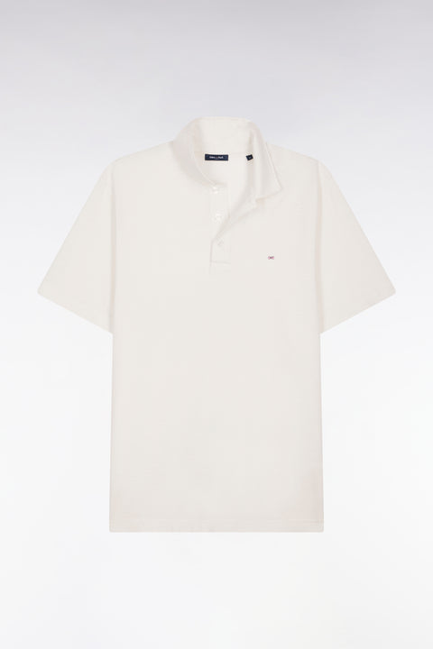 Regular fit short sleeve polo shirt in ivory Oxford - Image 2
