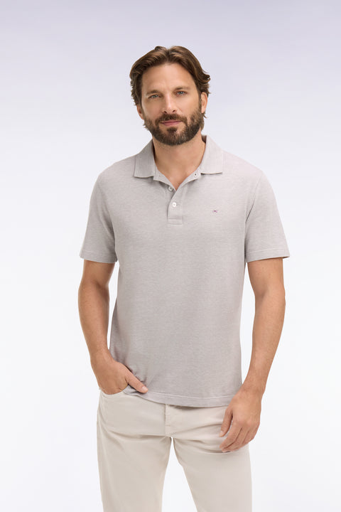 Regular fit gray Oxford short sleeve polo shirt - Image 3