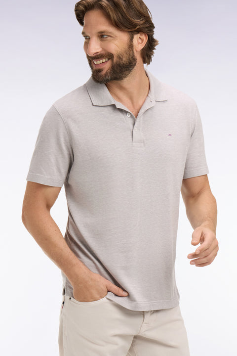 Regular fit gray Oxford short sleeve polo shirt - Image 1