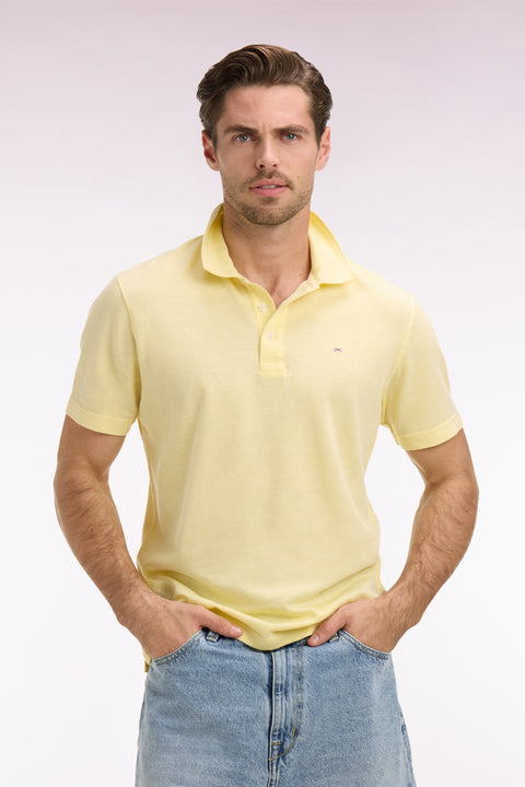 Regular fit yellow Oxford short-sleeved polo shirt - Image 3