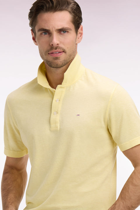 Regular fit yellow Oxford short-sleeved polo shirt - Image 1