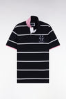 6 Nations short-sleeved polo shirt in navy striped cotton, regular fit