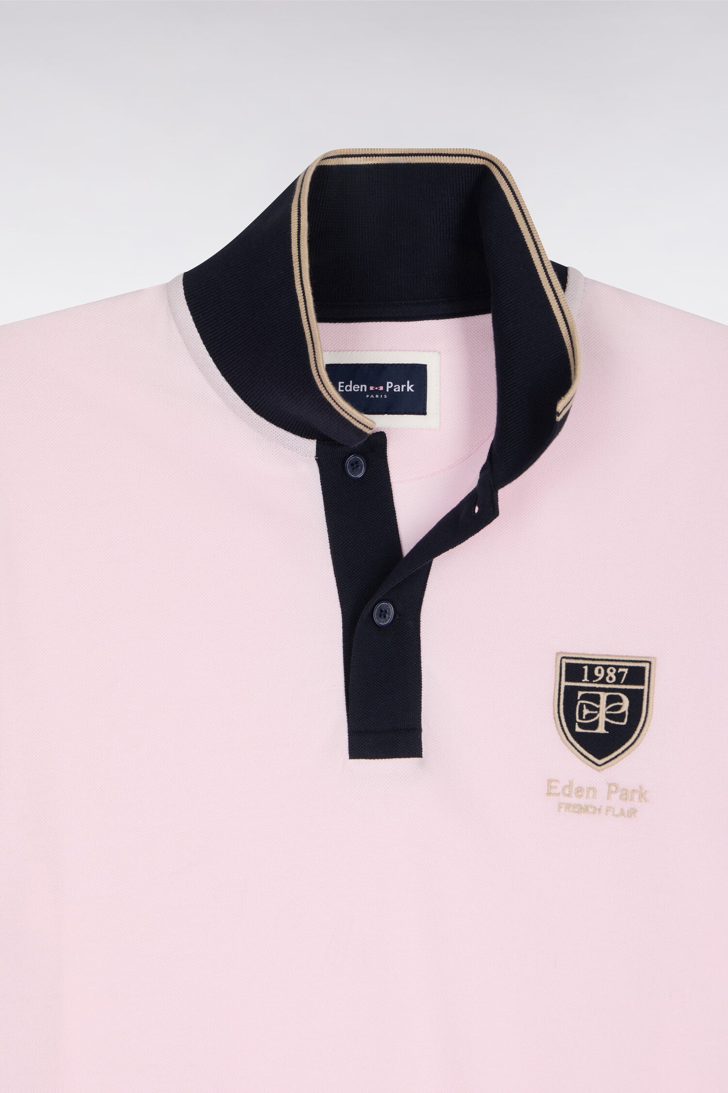 Polo à manches courtes en piqué coton rose écusson EP