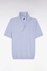 Pull manches courtes col polo en coton et soie mélangés bleu ciel