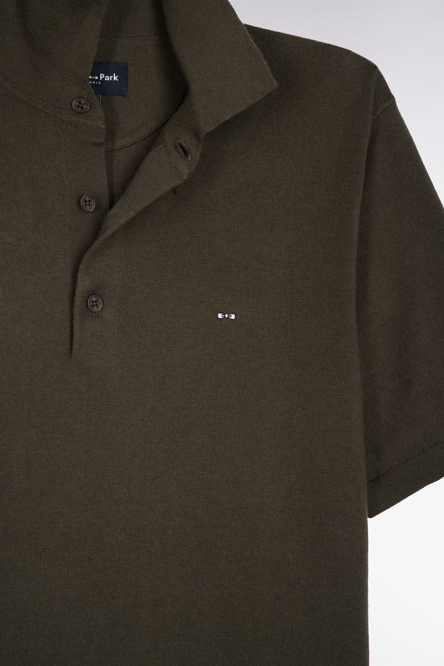 Pull manches courtes col polo en coton et soie mélangés kaki