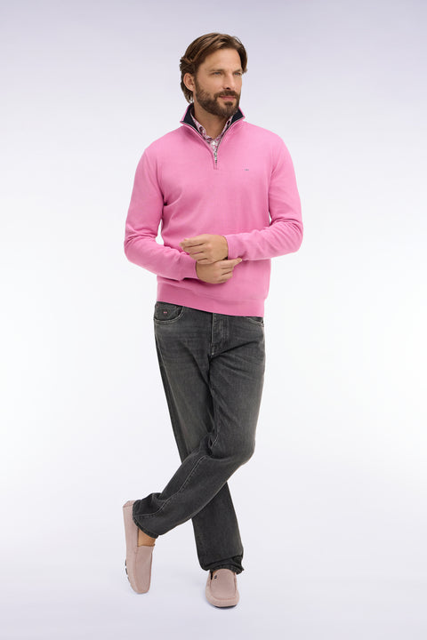Pull col camionneur en coton rose - Image 1