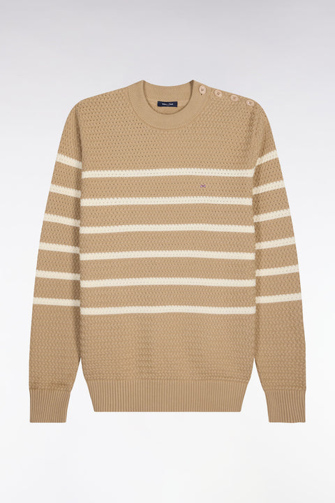 Pull marin à épaule boutonnée en coton chevron beige - Image 2