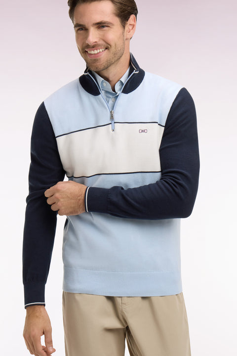 Pull à col maillot en coton ciel brodé - Image 1