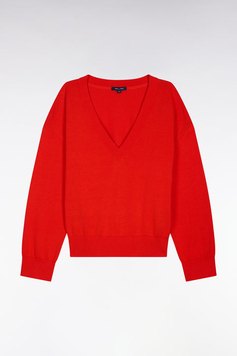 Pull-over à col V en coton rouge coupe oversized - Image 2