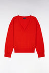 Pull-over à col V en coton rouge coupe oversized