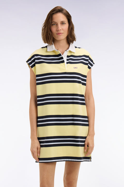 Robe maillot rayée en coton jaune et marine coupe oversized - Image 3