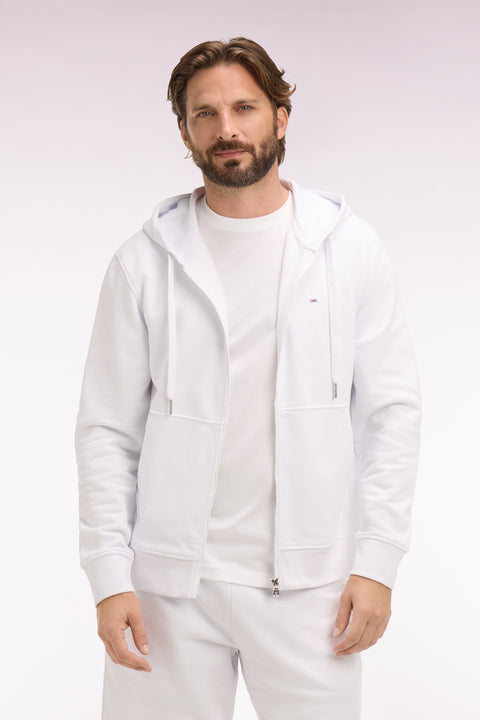 Sweatshirt zippé à capuche en molleton coton blanc - Image 3