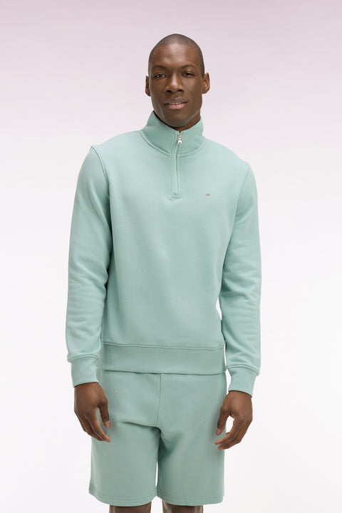 Sweatshirt col camionneur en molleton coton vert d'eau - Image 3