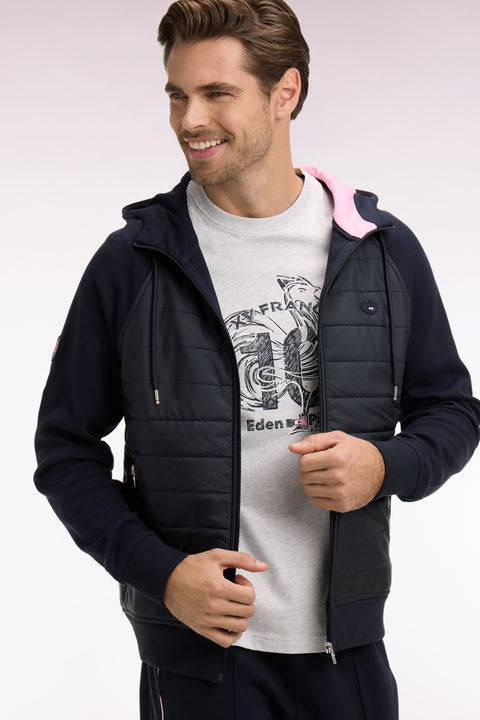 Sweatshirt zippé XV de France à capuche en molleton à parmenture matelassée marine coupe regular - Image 1