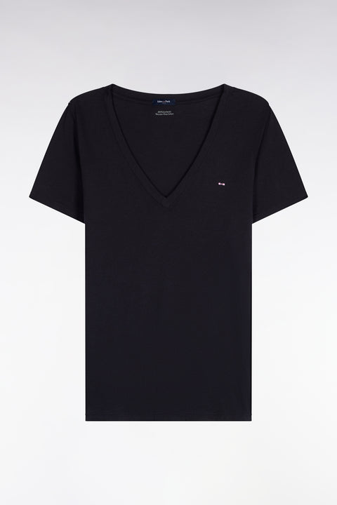 T-shirt à manches courtes col V en coton Pima marine coupe regular - Image 2