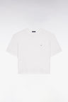 Short-sleeved white lyocell and cotton t-shirt with oversized cut