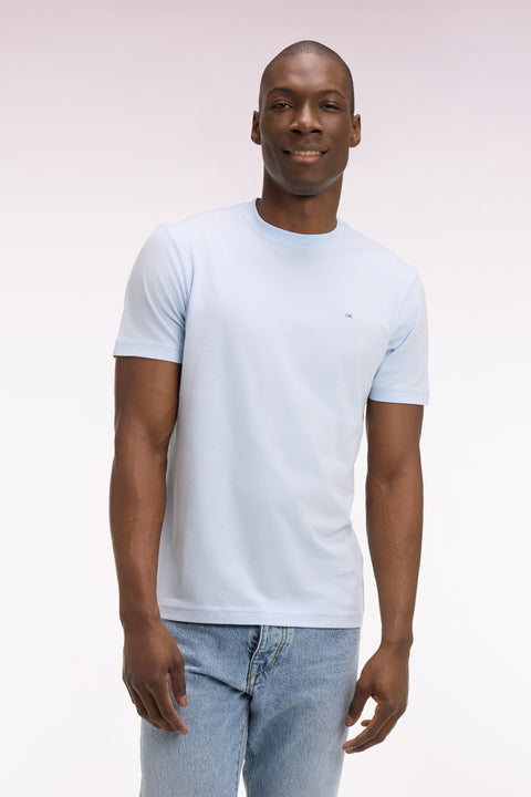 T-shirt à manches courtes en coton Pima bleu ciel brodé coupe regular - Image 3