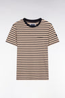 T-shirt à manches courtes en coton stretch rayé beige coupe slim
